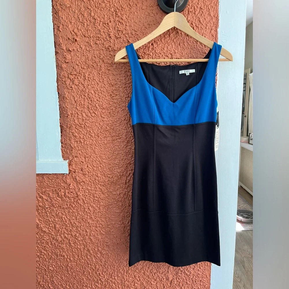 BB Dakota Women’s Bodycon Vneck Color Block Dress Peacock Blue/Black Size XS